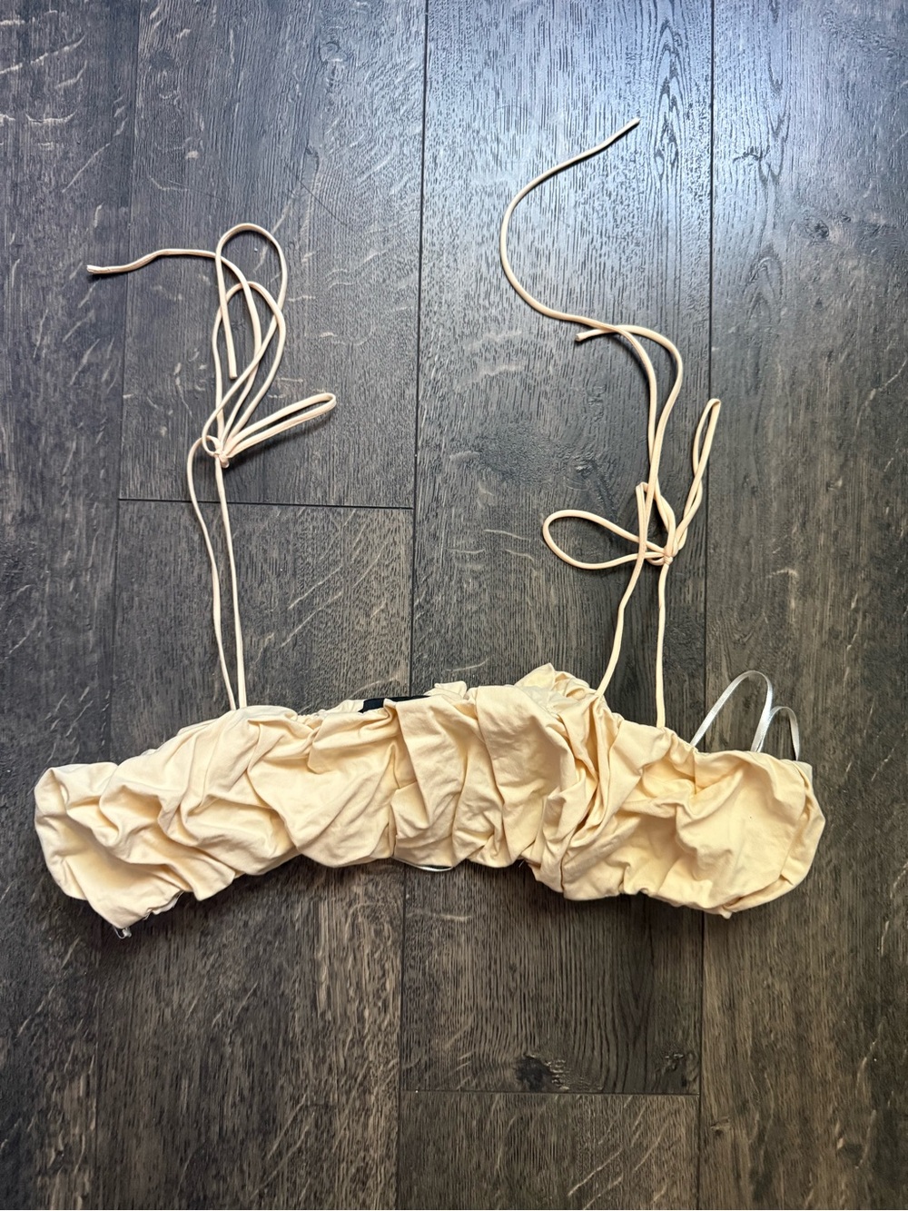Ruched Tie-Strap Crop Top in Light Beige